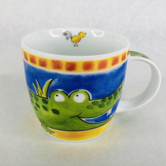 Silea Crocodile Alligator Mug Ceramic With Lid Cover Yellow Bird Humorous Unique - Picture 3 of 9